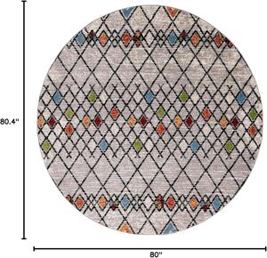 Ковер SAFAVIEH, 201 x 201 см, коллекции Amsterdam, круглый, бежевый и синий, марокканский бохо-дизайн, не линяет и прост в уходе, идеален для помещений с высокой проходимостью в гостиной, спальне (AMS115B)