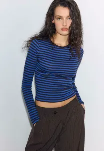 Полосатая блузка с длинными рукавами Stradivarius, Metallic Blue