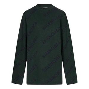 Свитер all over logo crewneck wool knit sweater 'dark green' Balenciaga, зеленый