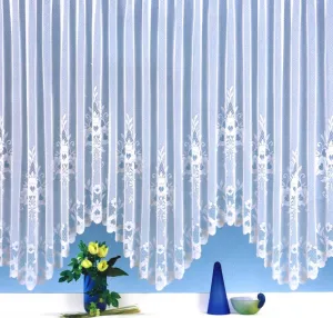 Штора-бантик Heimtexland, белая, с присборенной лентой, прозрачная, с цветочным узором, тип 10, высота 145 см x ширина 750 см, для окон шириной 300-370 см heimtexland