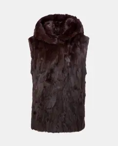 Женский жилет из кроличьего меха с помпонами Woman El Corte Inglés, шоколадный