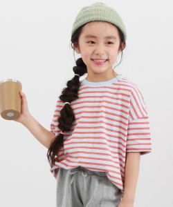 Детская футболка с коротким рукавом в полоску, 100% хлопок, немнущаяся, свободного кроя, весна/лето 2026 Devirock, цвет 009-Blue-Orange