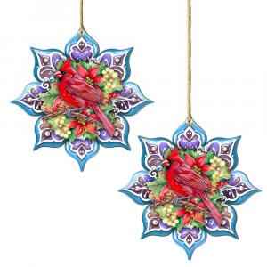 Набор из 2 деревянных рождественских украшений "Кардинал-снежинка" Г. Дебрехта Designocracy, мультиколор