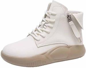 Женские высокие ботинки MSYINGL с толстой подошвой, кожаные качающиеся туфли, высокие кроссовки на шнуровке, короткие ботильоны, White