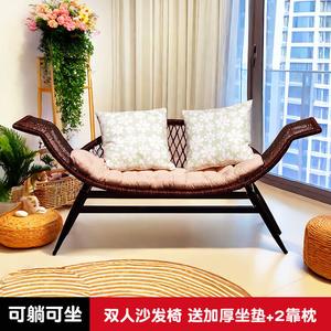 Yu Senyi Кресло из ротанга двухместное, цвет wood grain coffee, с увеличенной высотой, утолщенной подушкой и декоративной подушкой