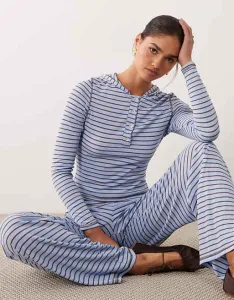 Однотонный топ в полоску с длинными рукавами и пуговицами ASOS DESIGN и капюшоном