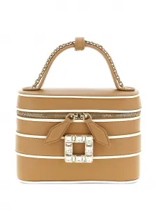 Мини-сумка Vanity Très Viver из кожи с квадратными кристаллами Roger Vivier, бежевый