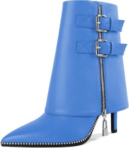 Женские сапоги Mettesally с отворотом, широкие, средней длины до икры, на высоком каблуке-кубике, расшитые бусинами, с молнией, с заостренным носком, женские ботильоны