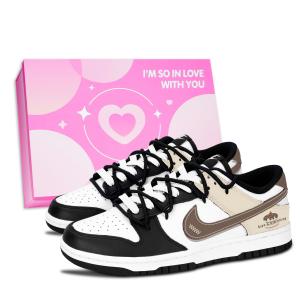 Nike Низкие кроссовки Dunk Black White, Warm Brown Qi Ya из искусственной кожи с противоскользящим и износостойким покрытием, легкой амортизацией