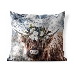 Подушка для улицы MuchoWow - Шотландский горец - Животные - Цветы - 60x60 см - Устойчивость к атмосферным воздействиям - Подушка для отдыха - Чехлы для подушек - Декоративные чехлы для подушек - Декоративные чехлы для подушек, мультиколор