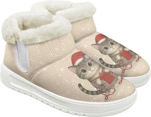 Женские зимние ботинки для снега с теплой изоляцией, для холодной погоды на улице, легкие, с флисовой подкладкой Hechitok, Christmas Cat