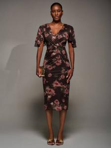 Цветочное сетчатое платье миди Jolie Moi, Burgundy Floral