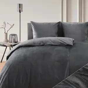 Комплект постельного белья 2 x 135x200 и 2 x 80x80 см из кашемирового плюша темно-серого цвета Blumtal