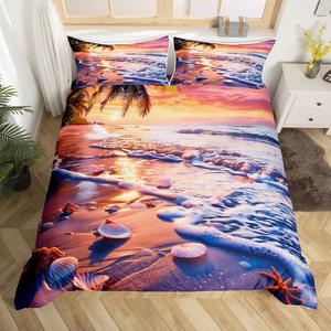 Erosebridal Комплект постельного белья Hawaii Beach с принтом пальм и ракушек в морском стиле, Black Orange