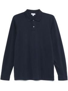 Рубашка-поло из пике с длинными рукавами Sunspel, синий