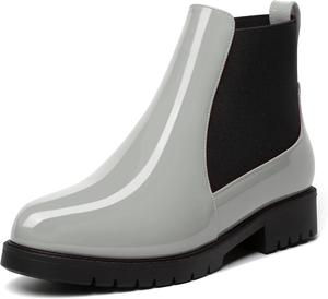 Женские повседневные офисные ботильоны MERRORI с эластичной вставкой, круглый носок, массивный низкий каблук, 1 дюйм, Black Grey