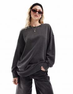 Толстовка свободного кроя, черного цвета с эффектом кислотной стирки Monki