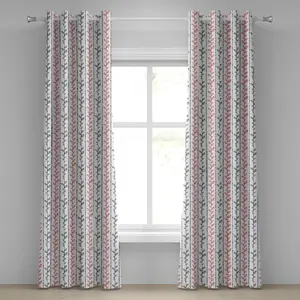 Шторы на люверсах ABAKUHAUS Листья, вертикальные ветки с листьями и пунктирными линиями, нарисованные вручную, декоративные, двухпанельные, 280 см x 175 см, цвет индиго, ярко-белый