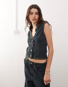 Джинсовый жилет с пряжкой в зеленом цвете Collusion