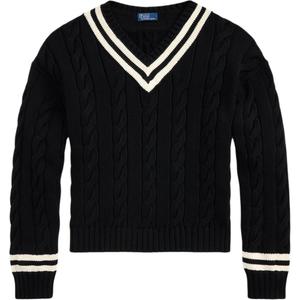 Вязаный свитер с V-образным вырезом Polo Ralph Lauren, черный/белый