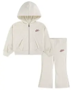 Детский комплект для девочек 2T-4T: худи на молнии и леггинсы-клеш Nike, белый