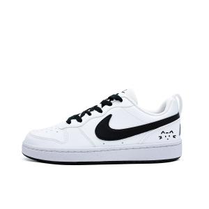 Nike Детские низкие скейтбордистские кроссовки Court Borough Black Kitten из синтетической кожи, износостойкие, черные с белыми элементами