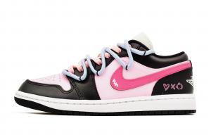 Jordan Кроссовки Air 1 Sweet Style, Cyberpunk Leather Low top Vintage Basketball Shoes Women's Black Pink