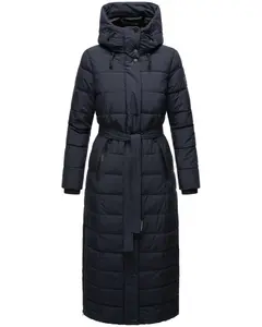 Стеганое пальто Наваху "Часть XIV", удлиненное зимнее пальто со съемным воротником из искусственного меха Navahoo, цвет морской волны