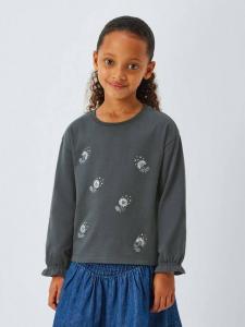 Детский топ из джерси с цветочным декором John Lewis, Grey, Silver