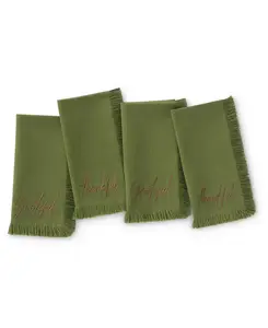 Салфетки хлопковые с бахромой и мотивом урожая, набор из 4 шт. Elrene, olive