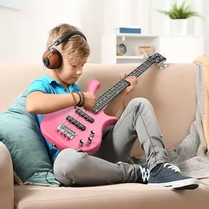 Электрическая бас-гитара для детей Glarry GW101 36 дюймов, розовая