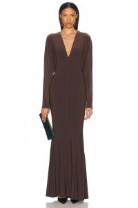 Платье for FWRD Dolman V Neck Fishtail Gown Norma Kamali, Chocolate