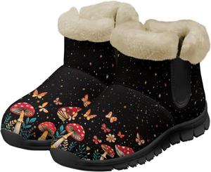 Зимние женские ботинки UNICEU Mushroom, теплые, слипоны, с пушистым верхом, для ходьбы на улице, Butterfly Mushrooms