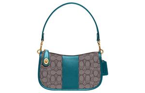 Сумка через плечо Swinger из ткани с кожаными деталями среднего размера для женщин, серо-голубая COACH