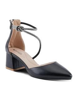 Женские туфли-лодочки ELUNED с острым носком, украшенные кристаллами, на блочном каблуке и с застежкой-молнией сзади Patrizia, Black