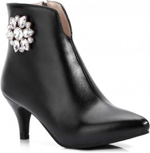 Женские элегантные ботильоны VOKLIN с острым носком, модными стразами и каблуком-стилетто, короткие ботинки, Black-Velvet Lined