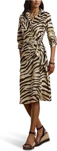 Lauren Ralph Lauren женское креповое платье-рубашка с принтом зебра и завязкой спереди, Cream/Brown