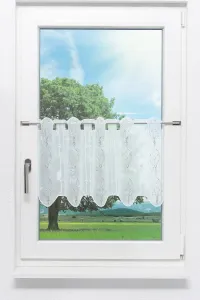 Штора для кафе, кружево Плауэн - Пламя (Ш x В) 180,40 см * 42 см, зеленый/оливковый Plauener Spitze