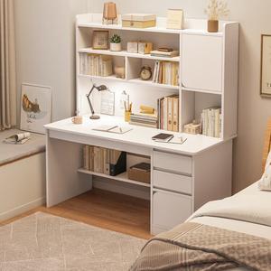 Стол 120 см с полками и шкафчиком Naijia Nordic, теплый белый с дверцей