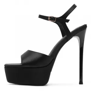 Lan Miao Женские сандалии на одной застежке черные, цвет Black