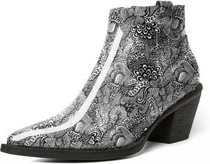 Женские ботильоны Esvowido с заостренным носком, низким каблуком, массивным каблуком, короткие ботинки с боковой молнией и мехом, офисные осенние ботинки, Flower White