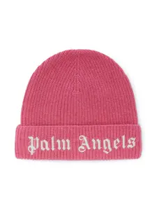 Шапка бини в рубчик с вышитым логотипом Palm Angels Kids, розовый