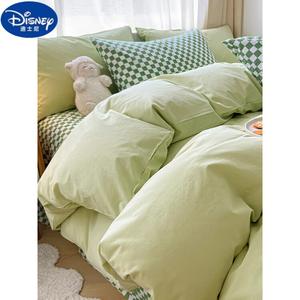 Disney Комплект постельного белья 1,8 м, 4 предмета, 200 см, цвет молочно-зеленый + зеленая клетка, класс А, не скатывается и не линяет