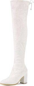 Женские сапоги Allegra K с круглым носком, массивным каблуком и высоким голенищем выше колена, White