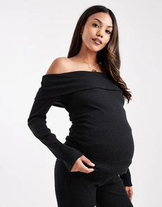 Лонгслив для беременных ASOS DESIGN с длинными рукавами и отделкой в ​​рубчик, черный цвет