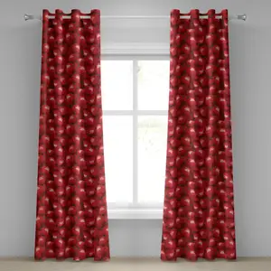 Красная штора на люверсах ABAKUHAUS с рисунком фруктовой тематики, клубники - яркие, спелые, сочные органические продукты, декоративные двухпанельные шторы, 280 см x 175 см, нефритово-зеленый, красный Abakuhaus