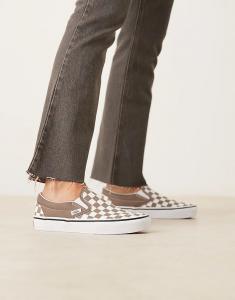 Кроссовки Vans Classic Slip-On в серо-коричневом и белом клетчатом цветах