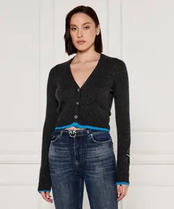 Кардиган из шерсти чаузи Cropped fit Pinko, серый
