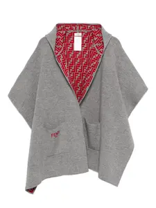 Кейп с капюшоном и узором FF FENDI KIDS, серый