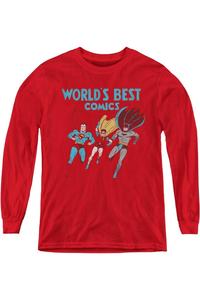 Футболка с длинным рукавом "Лига справедливости Америки" - лучшая для молодежи Gildan, красный